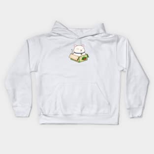 White Chubby Cat in Watermelon Box Kids Hoodie